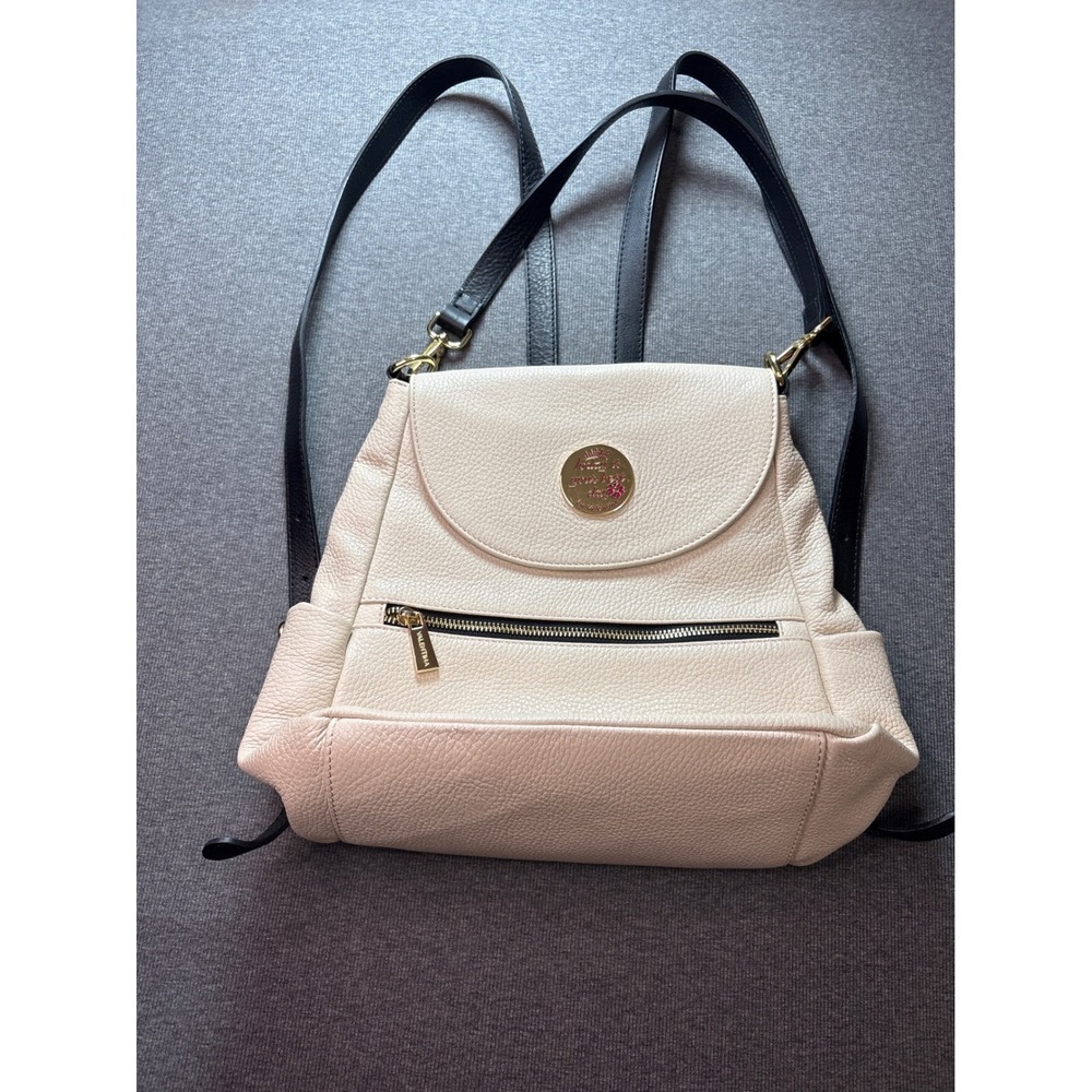 Valentina‎ Italian Pebbled Leather Convertible Backpack Shoulder Bag Cream Black